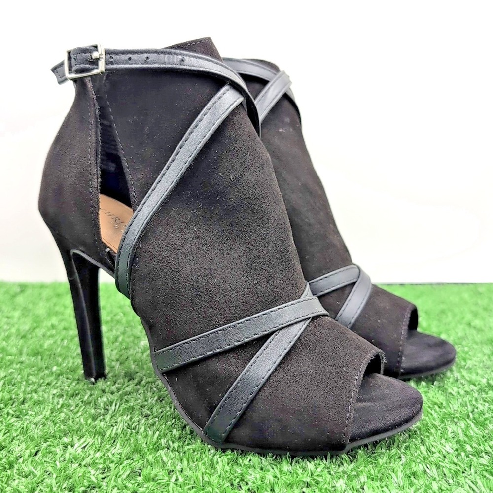 Christian Siriano Shoes Women's 5.5 Imma Black‎ Peep-Toe Stiletto Shootie Bootie